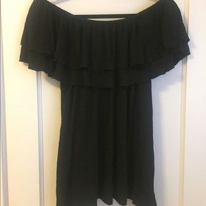 Black off the shoulder ruffle top